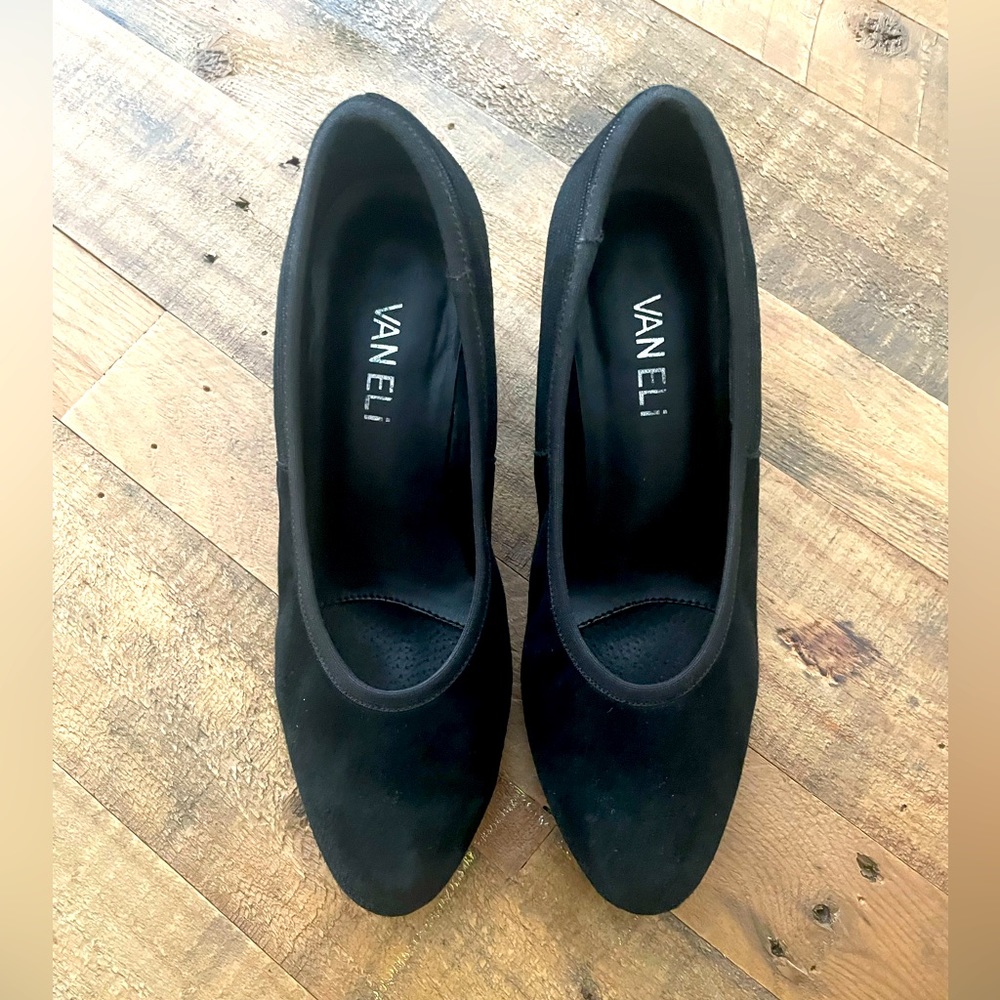 Vaneli Black Suede Heels, 5.5